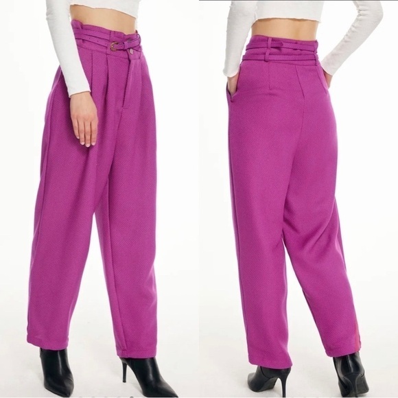 Cider Pants - CIDER High Waist Wide Leg Tweed Purple Trouser Pants Sz L